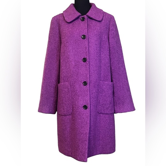 NWT TALBOTS Faux Fur Collar Bouclé Wool Blend Coat, Size Large - Picture 4 of 9